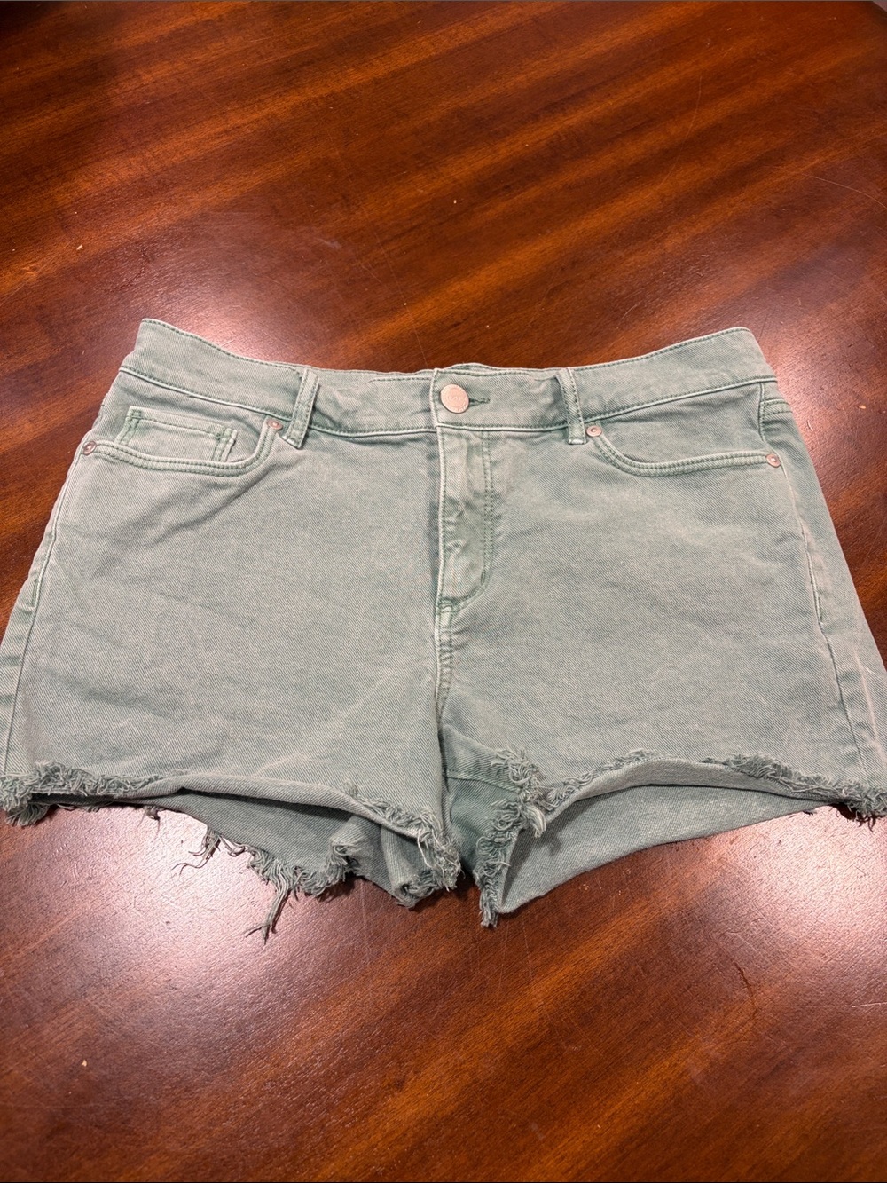 Loft Washed Sage Frayed Hem Denim Shorts